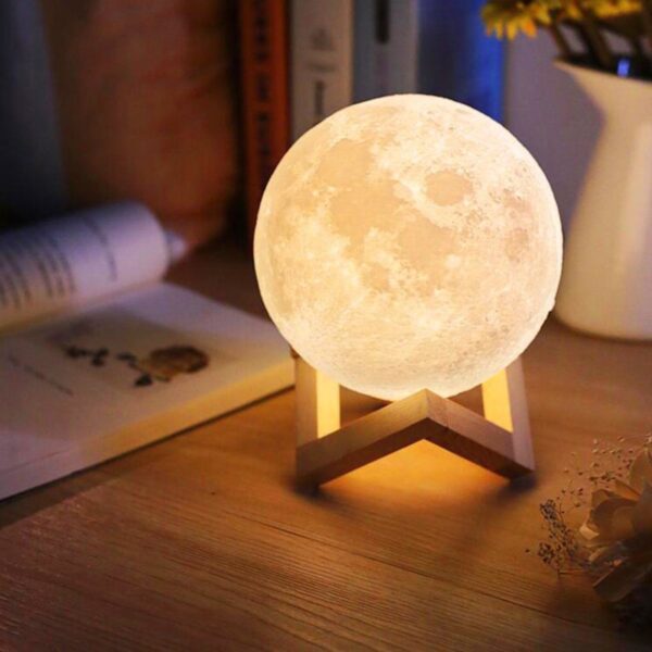 Luminária Lua Cheia 3D Abajur Decorativa Usb Com Suporte - Image 6